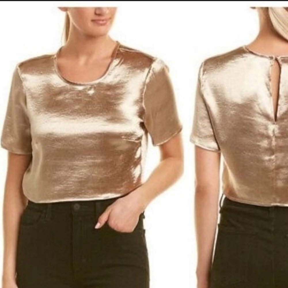 BCBGeneration Metallic Crop Top Sz Small roundneck short sleeve new with defects